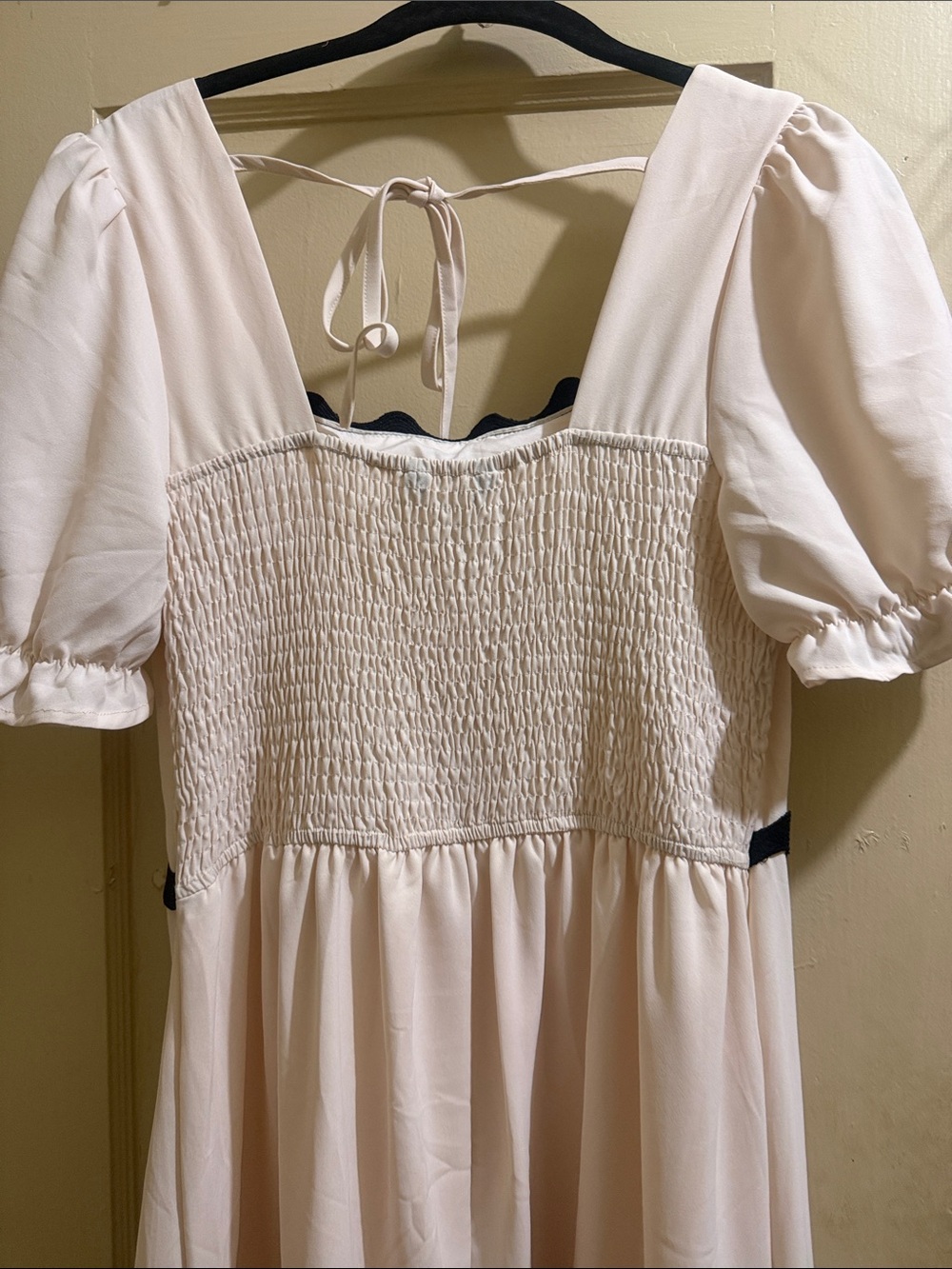 White Maxi Dress with Navy Wave Trim - Women's Summer Maxi - Picture 5 of 6